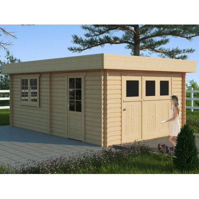 Garage en bois à toit plat MODERN (44 mm), 4x6 m, 24 m²