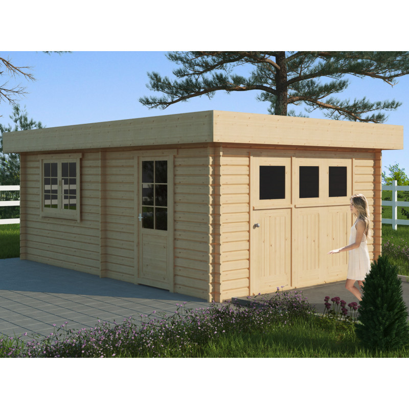 Garage en bois à toit plat MODERN (44 mm), 4x6 m, 24 m²