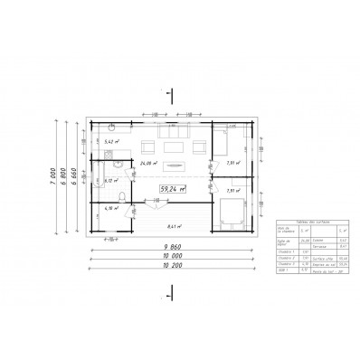 Chalet en bois Marseille 70m² 45mm